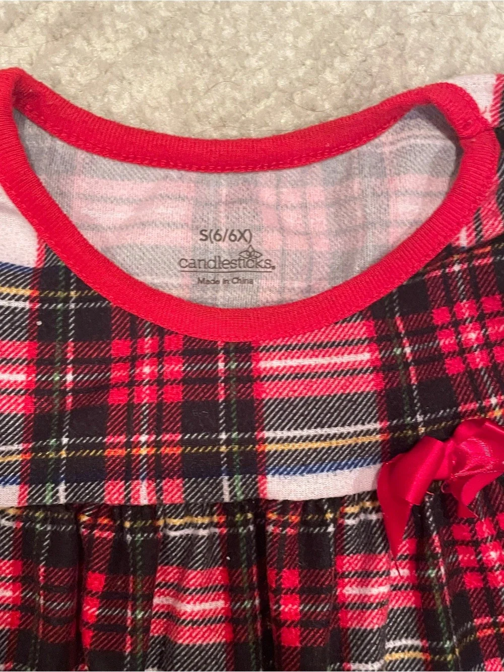 Girls Red Plaid Long-Sleeve Nightgown with Ruffle Hem 6/6x